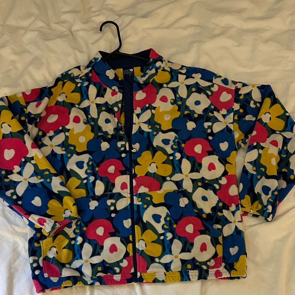 Women Floral Zip Puffer Jacket - Blue Multi